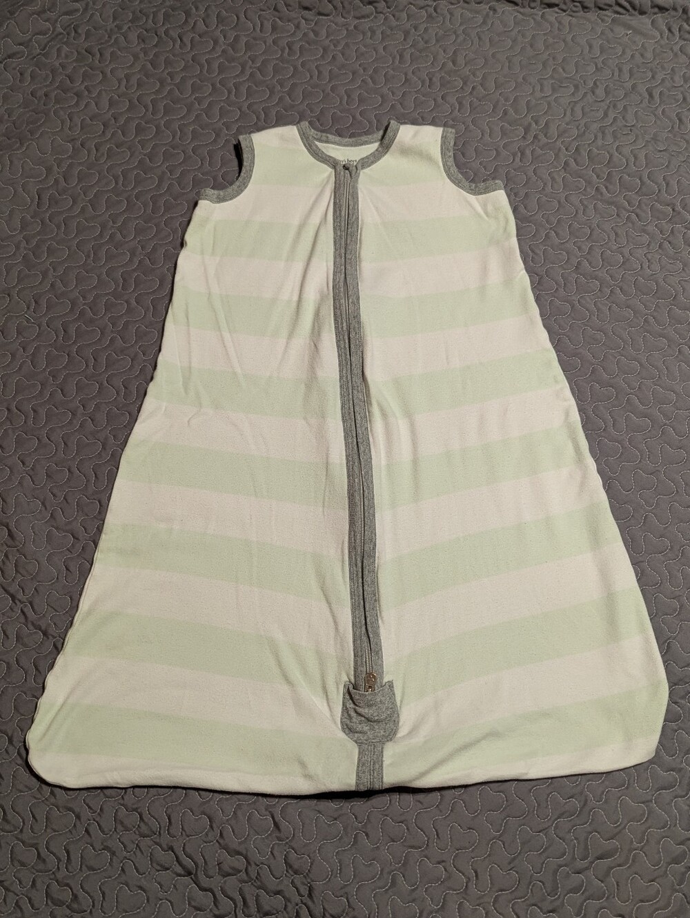 Burts Bees Baby Beekeeper Sleep Sack Size Lrg White with Gray Trim Green Stripes